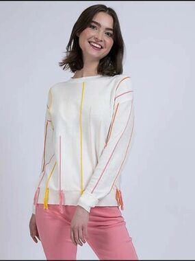 New! Trisha Tyler medium white tassel cotton sweater top.